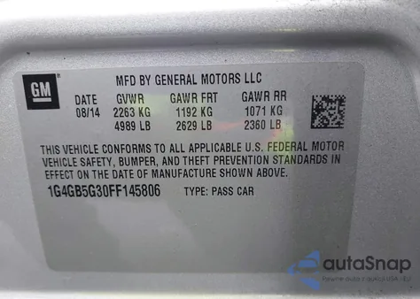 2015 Buick Lacrosse Leather из США, поврежденный, VIN 1G4GB5G30FF145806